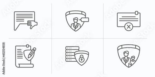 gdpr outline icons set. thin line icons such as complaint, profiling, delete, rectification, data processing, child consent vector.
