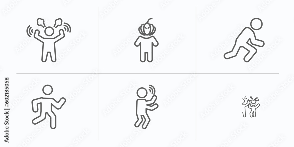 feelings outline icons set. thin line icons such as angry human, horrible human, ready human, crappy blah funny vector.