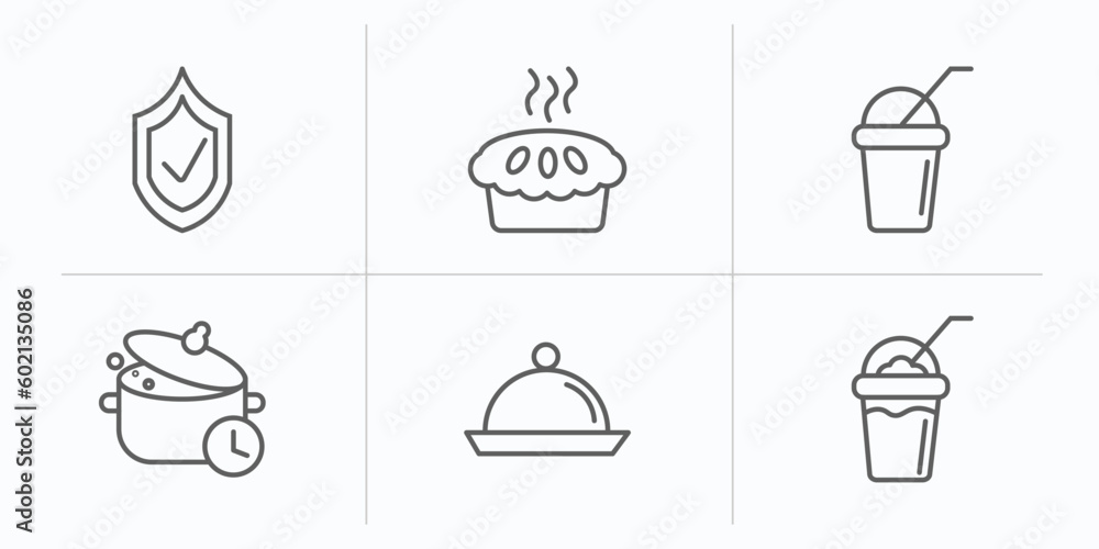 fast food outline icons set. thin line icons such as guarantee, bakery, beverage, cooking time, food serving, frappe vector. fast food outline icons set. thin line icons such as guarantee, bakery, beverage, cooking time, food serving, frappe vector.