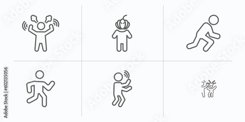 feelings outline icons set. thin line icons such as angry human, horrible human, ready human, crappy blah funny vector.