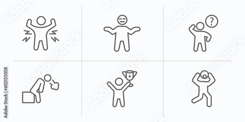 feelings outline icons set. thin line icons such as ecstatic human, disappointed human, curious human, drained awesome surprised vector.