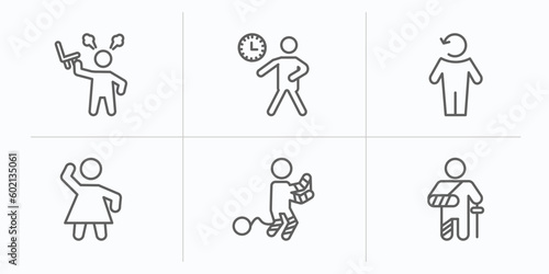 feelings outline icons set. thin line icons such as annoyed human, impatient human, refreshed human, beautiful guilty broken vector.