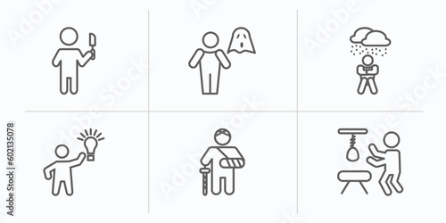 feelings outline icons set. thin line icons such as pissed human, stupid human, depressed human, inspired hurt hopeless vector.