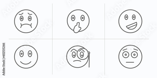 emoji outline icons set. thin line icons such as nauseated emoji, shushing emoji, proud monocle embarrassed vector.