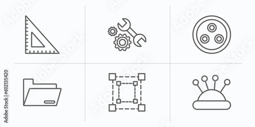 edit tools outline icons set. thin line icons such as school triangle, repair tools, quark, folders, free transform, needle case vector.
