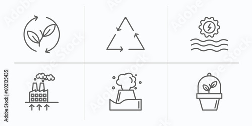 ecology outline icons set. thin line icons such as renewable, recyclable, hydraulic energy, geothermal energy, geyser, ecologism vector.