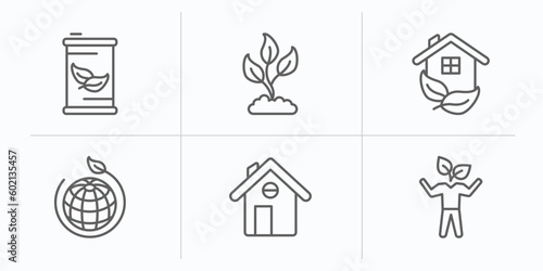 ecology outline icons set. thin line icons such as eco fuel, growing plant, ecological house, eco, green home, eco volunteer vector.