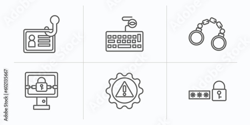 cyber outline icons set. thin line icons such as identity theft, keylogger, crime, ransomware, risk, passwords vector.