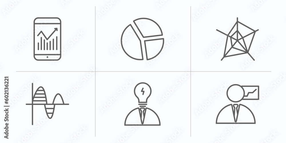 business and analytics outline icons set. thin line icons such as mobile analytics, circular chart, radar chart, sine waves analysis, business skills, businessman analysis vector. business and analytics outline icons set. thin line icons such as mobile analytics, circular chart, radar chart, sine waves analysis, business skills, businessman analysis vector.