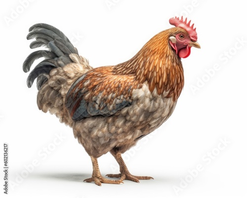 Slika na platnu A rooster with a red comb on its head standing on a white surface with a white b