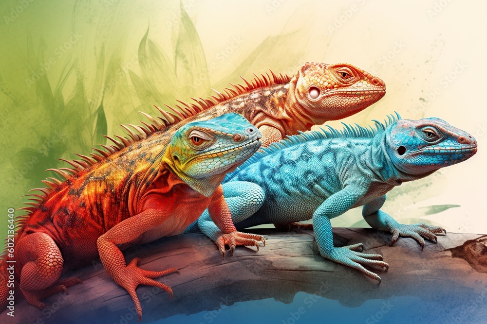 Obraz premium illustration, lizards in the wild, ai generative