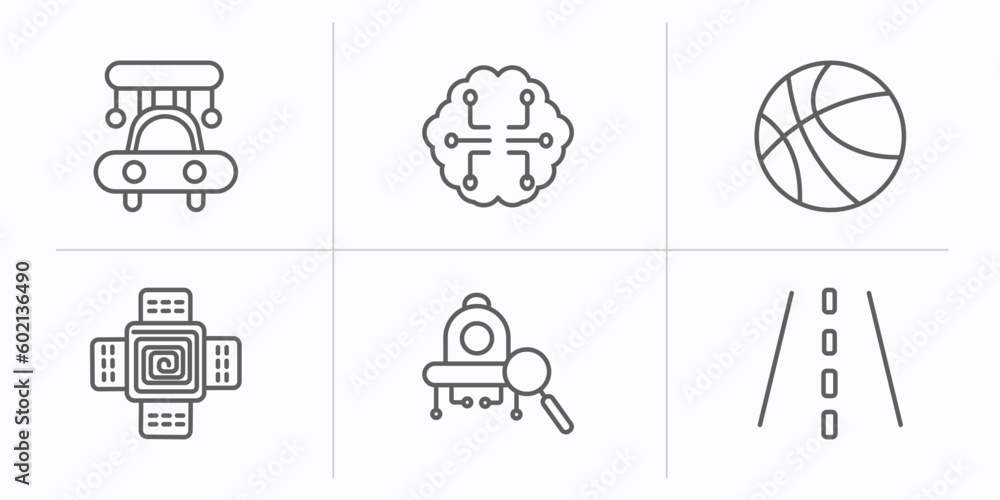 artificial intellegence outline icons set. thin line icons such as high speed tube, future brain, ball, nano sensor, microbots, road vector. artificial intellegence outline icons set. thin line icons such as high speed tube, future brain, ball, nano sensor, microbots, road vector.