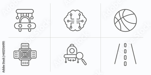 artificial intellegence outline icons set. thin line icons such as high speed tube, future brain, ball, nano sensor, microbots, road vector.