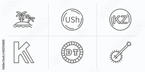 africa collection. thin outline icons set. thin line icons such as oasis, ugandan shilling, angolan kwanza, kenyan shilling, tunisian dinar, banjo vector.
