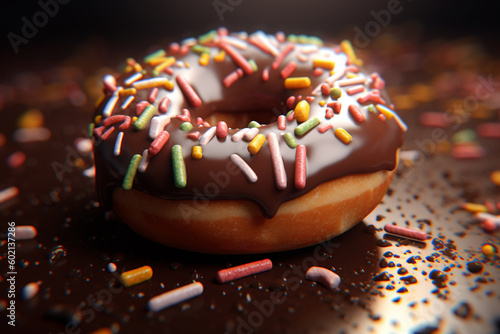 chocolate donut with sprinkles. Generative Ai. 