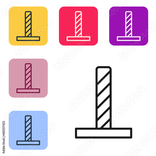 Black line Cat scratching post with toy icon isolated on white background. Set icons in color square buttons. Vector