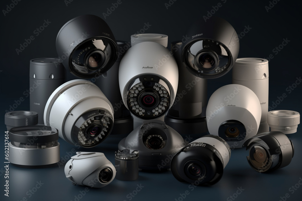 Adobe Security Camera Generative Ai. a group of different types of security cameras Stock ...