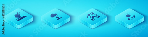 Set Isometric Sedative pills, Depression and frustration, Psychology and Medicine or tablet icon. Vector
