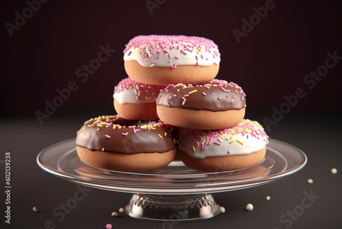 plate of donuts with sprinkles on top of it. Generative Ai