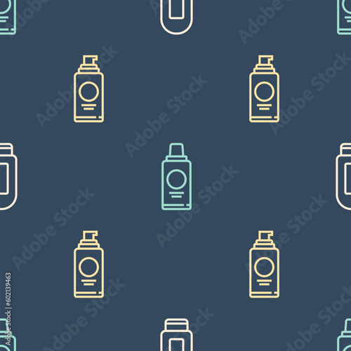 Set line Cream or lotion cosmetic tube, Spray can for hairspray and Bottle of shampoo on seamless pattern. Vector