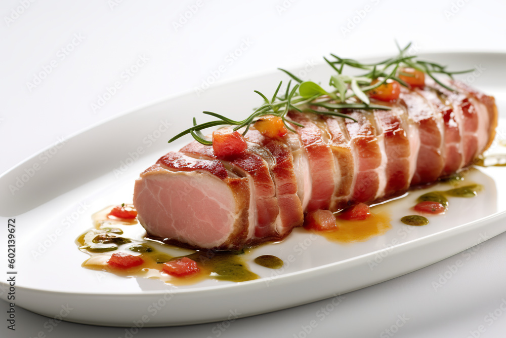 Saltimbocca - veal dish with prosciutto and sage. Generative AI. Saltimbocca - veal dish with prosciutto and sage. Generative AI.