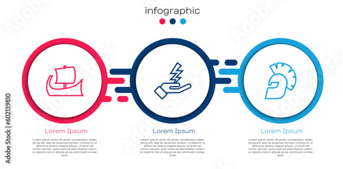 Set line Greek trireme, Zeus and helmet. Business infographic template. Vector
