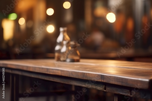  Vintage table with out-of-focus background restaurant background, IA generativa