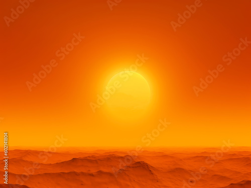 Red hot orange sunset, heatwave red planet. Generative Ai. 