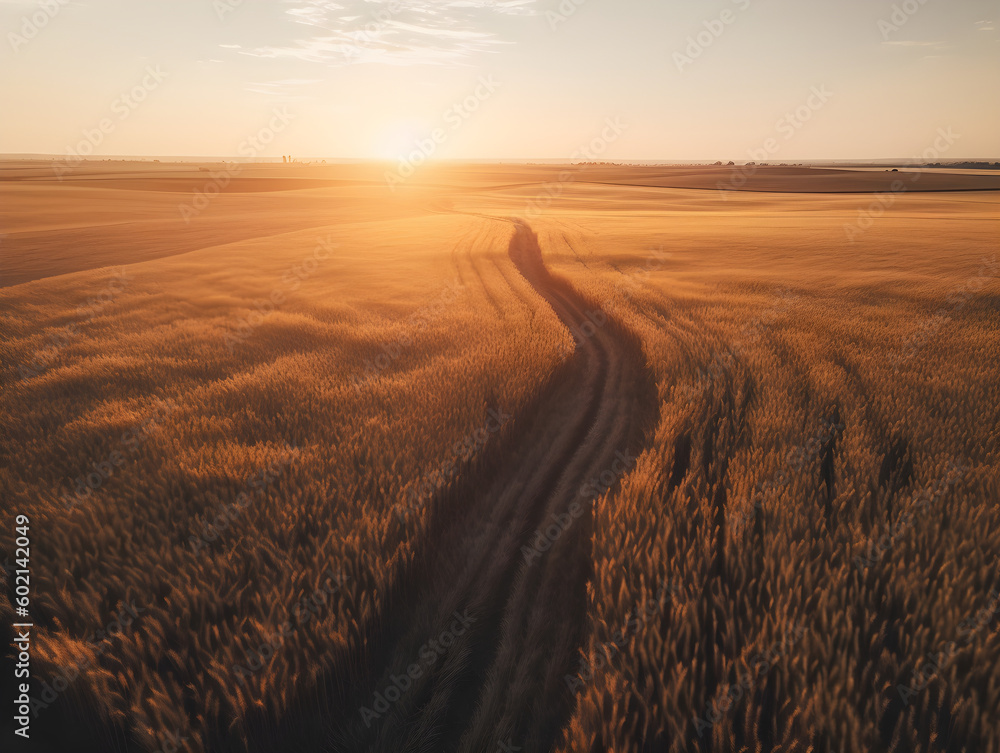 Golden Wheat Field: Expansive and Lush Sunrise Landscape Photography