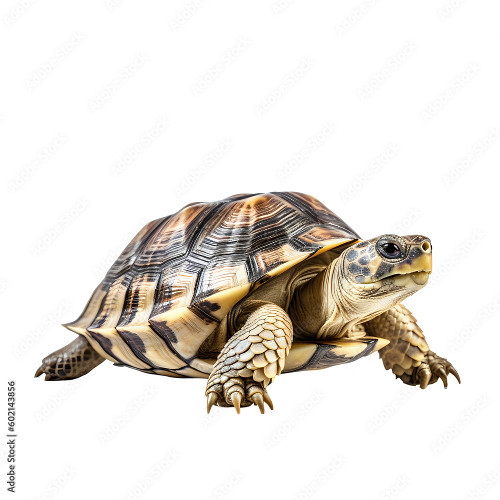 Obraz premium Sea turtle isolated on white background, turtle standing, walking, view from side, side view. generative ai