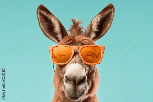 Obraz na płótnie donkey with sunglasses, pastel color background, wall art