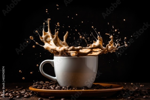 Artistic Aroma: Coffee Beans Dancing in Splendid Splashes. Generated by AI