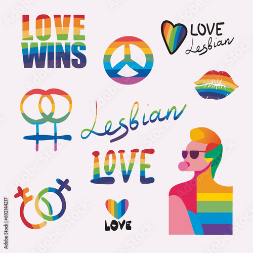 LGBTQ Pride Parade Set. Vector illustration of a gay pride parade. A group of people participating in the Pride parade. LGBT community