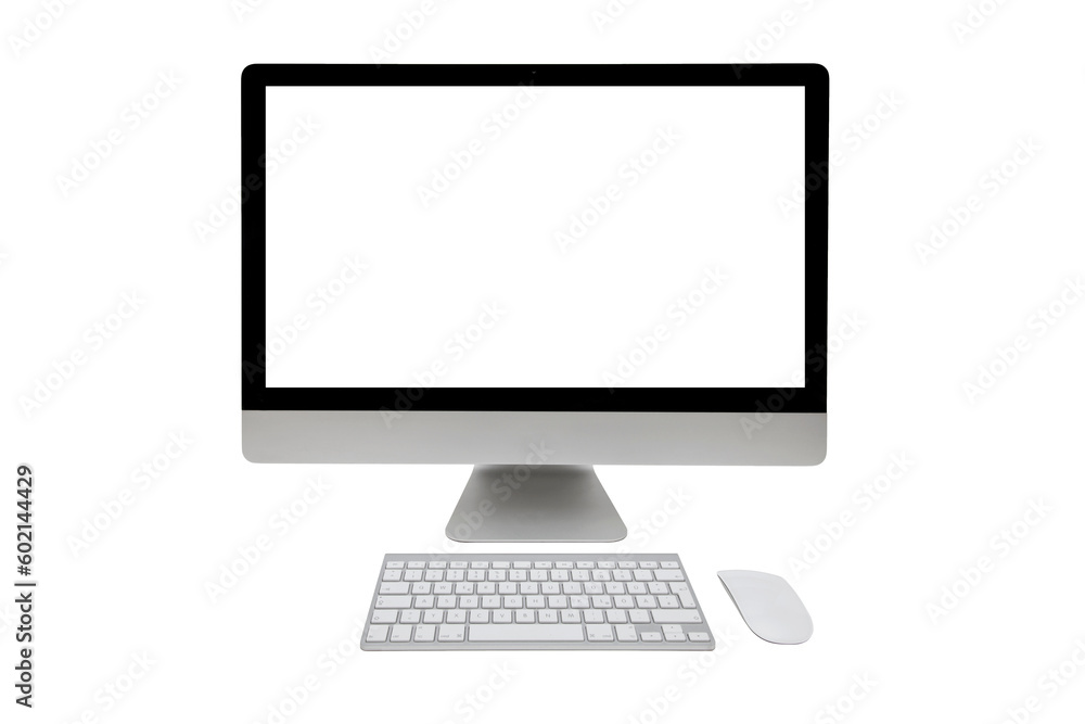 Desktop computer with wireless keyboard and mouse on transparent background Desktop computer with wireless keyboard and mouse on transparent background