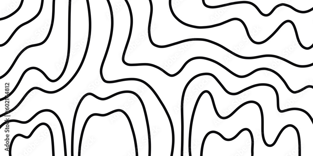 Monochrome pattern of curved lines with a variety of abstract shapes. Background drawn with ink and marker in hand drawn doodle style. Abstract topology drawing. Monochrome pattern of curved lines with a variety of abstract shapes. Background drawn with ink and marker in hand drawn doodle style. Abstract topology drawing.