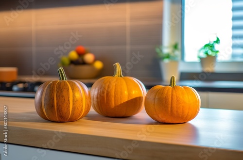 Pumpkins on kitchen table  generative ai