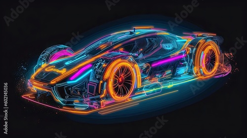 Futuristic Concept Future Illustration High Technology Car Design with Neon Lights. Generative AI