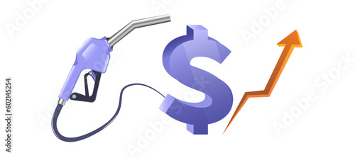 Fuel price hike USD illustration. Petrol and diesel price rise up. Fueling speculation vector. commodity trading and tax on oil. fuel price growth. us dollar symbol. usd icon. petroleum increase.  
