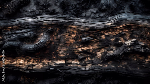 Background. Burnt wood structure, top-down view. Generative AI technology.