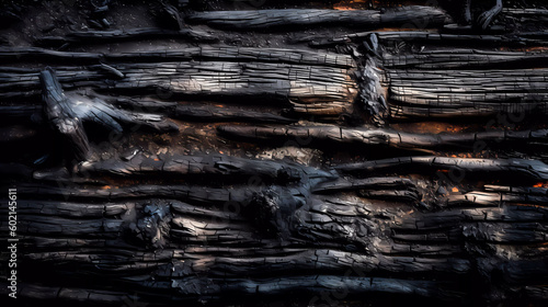 Background. Burnt wood structure, top-down view. Generative AI technology.