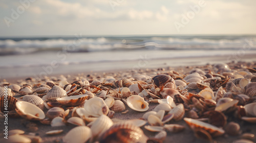An amazing photo of seashells on seashore beach holiday