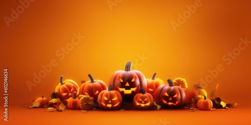 Orange Spooky Halloween background. Illustration AI Generative.