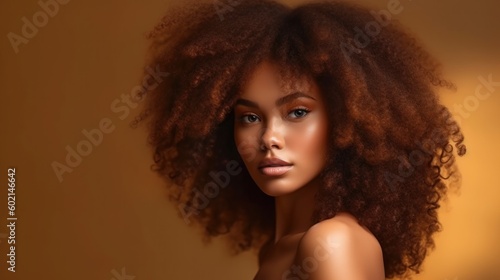 Beauty portrait of African American girl with afro hair. Illustration AI Generative