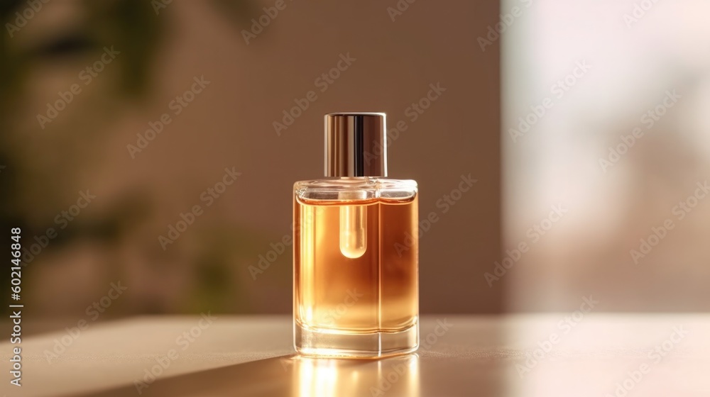 Serum bottle on beige background. Illustration AI Generative. Serum bottle on beige background. Illustration AI Generative.