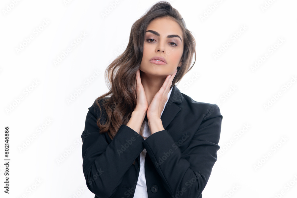 Sexy sensual business woman portrait. Fashion businesswoman in suit isolated on white studio background. Business women vogue style. Female student, young teacher. Sexy sensual business woman portrait. Fashion businesswoman in suit isolated on white studio background. Business women vogue style. Female student, young teacher.