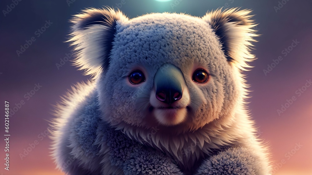 Cute kawaii koala. Kawaii style art. The softness and joy of the gray furry creature is captured in colorful detail. Adorable mascot with playful eyes. High resolution and detail Cute kawaii koala. Kawaii style art. The softness and joy of the gray furry creature is captured in colorful detail. Adorable mascot with playful eyes. High resolution and detail