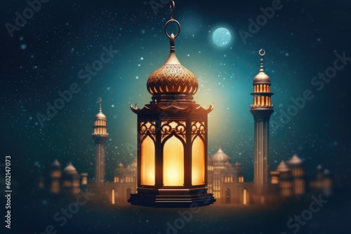 lantern islamic , eid mubarak, Eid al Adha banner Illustration AI Generative.