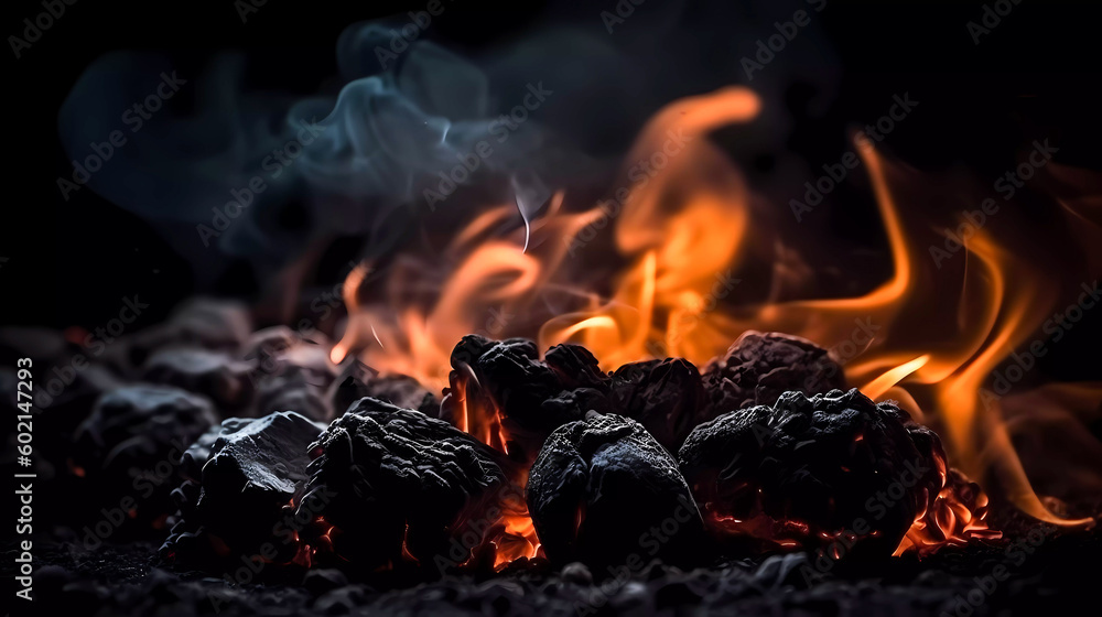 Bonfire. Glowing coals. Dark background. Generative AI technology. Bonfire. Glowing coals. Dark background. Generative AI technology.