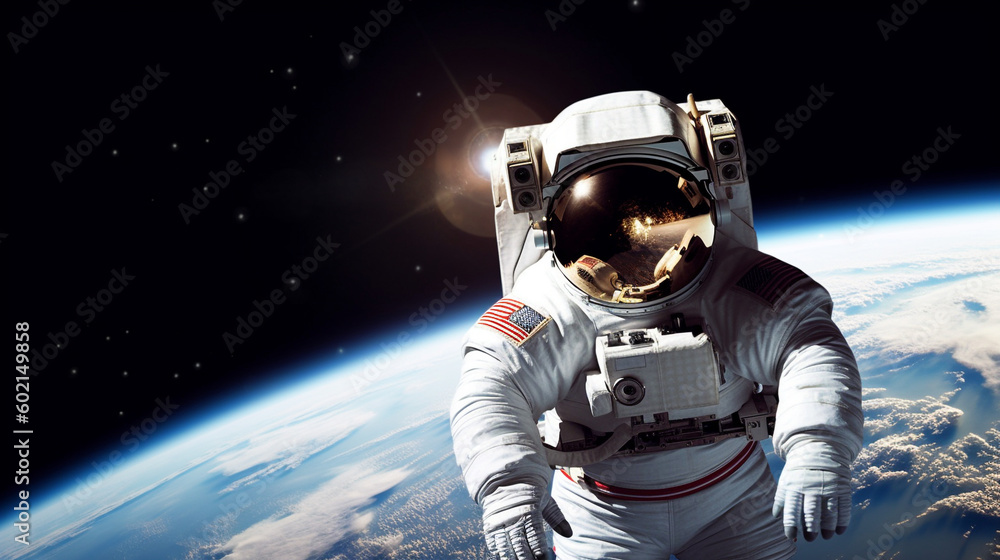 Astronaut floating in space, earth background Astronaut floating in space, earth background