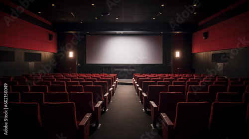 photo of Movie theater with blank white screen with re 